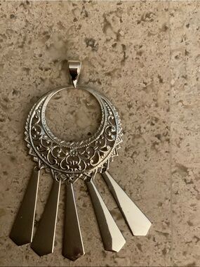 Silver Filigree Crescent Pendant Necklace - Silver